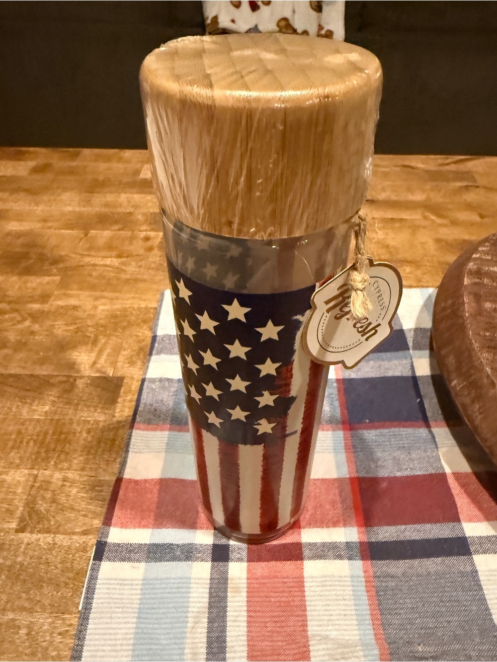 USA 🇺🇸 Patriotic Stars & Stripes Glass Water Bottle with Bamboo Lid